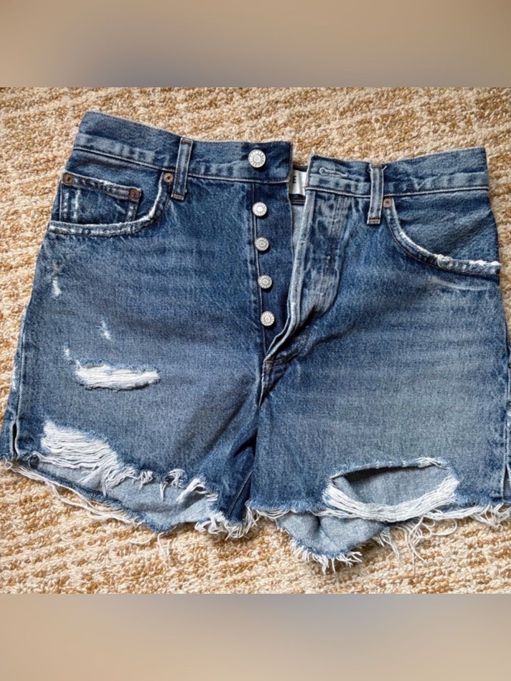 Agolde Distressed Button-Fly Denim Shorts - Blue